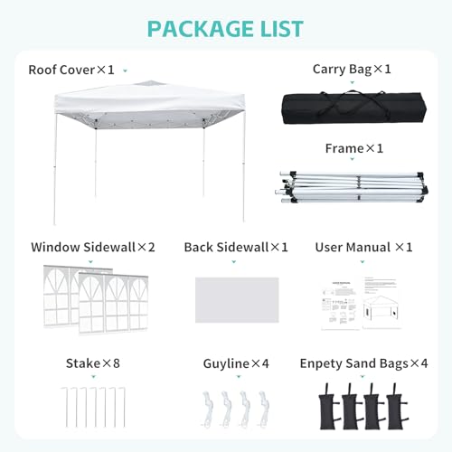 10x10 One Push Pop Up Canopy Tent with Vented Roof, White - Image 4