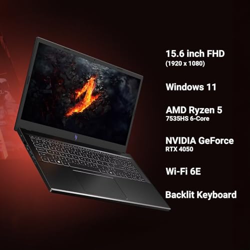 Nitro V 15.6" Gaming Laptop, AMD Ryzen 5 7535HS Hexa-Core, NVIDIA GeForce RTX 4050, 144Hz FHD IPS, 16GB RAM, 512GB SSD, WiFi 6, Backlit Keyboard, US Version KB, PDG HDMI Cable, Windows 11 Pro - Notebook - Immagine 1