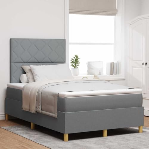 vidaXL Cama con Somier de con colchón y luz LED Gris Claro Tela 120x190 cm Duradera para Dormitorios Modernos Acabado Resistente a Manchas Mobiliario para Dormitorio Topper Diseño de Bloques de Diam - imagen 4