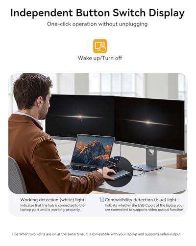 Image of USB C Docking Station Dual Monitor for Dell /HP /Lenovo /Surface Laptop, 15 in 1 Triple Display Multiport Adapter Hub, USBC Dock Dongle with 2 HDMI+VGA+6 USB C /A+Button+100W PD+Ethernet+SD /TF+Audio