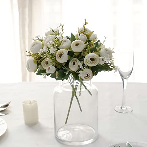 Efavormart 4 Pack | 12" Artificial Ivory Mini Ranunculus Silk Flower Arrangements, Faux Buttercup Floral Bouquets #TOP7