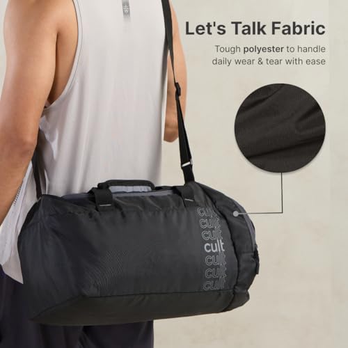 Image of Cultsport 35L Gym /Duffle Bag for Men & Women | Water-Resistant Sports Travel Bag with Shoe Compartment, Adjustable Shoulder Strap, Side Pocket & Spacious Main Storage - Black
