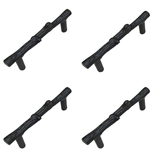 Jinyuanchao 3inch Hole Center Tree Branch Black,Dresser Handles Modern Alloy Cabinet Handles Drawer Pulls Leaf Handle,Modern Style (4)