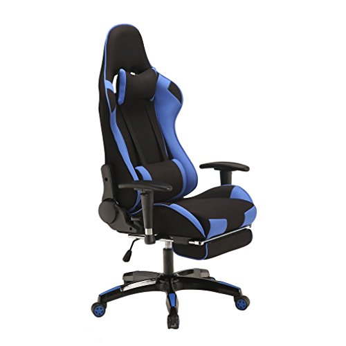 Cozime Gaming Stuhl Computerstuhl ergonomischer Schreibtischstuhl mit Fußstütze und Kissen, Höhenverstellbar, 150kg Belastbarkeit (Blau)
