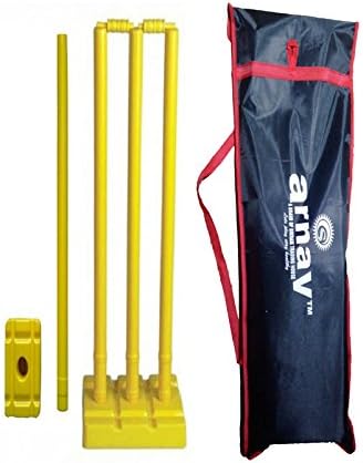 arnav Plastic Cricket Full Size, Four Stumps, One Base of Three Stumps, One Base of Single Stump Bowler Side in Tatron Cover - Multicolour
