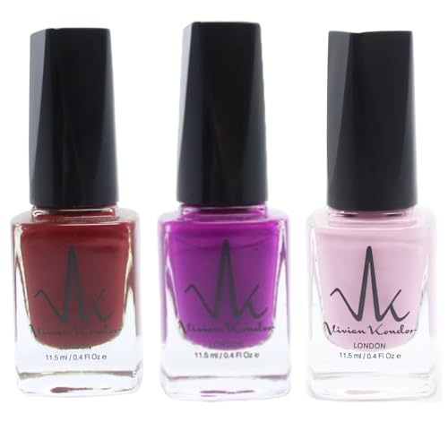 Set of 3 Classic Nail Polish Quick Drying Nail Varnish Long lasting No UV Need Vegan Nail Polish (Red Black + Magenta + Lilac, Trio)