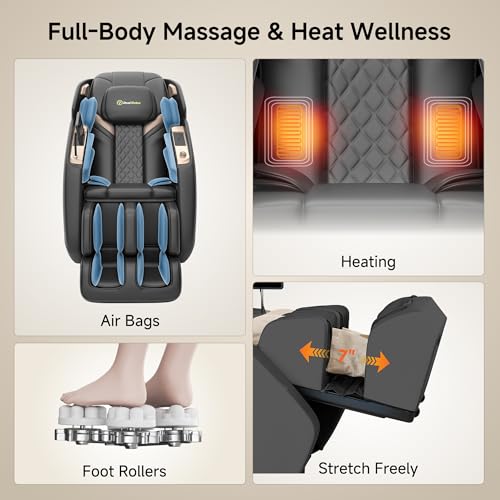 Real Relax 4D Massage Chair Full Body, Zero Gravity SL Track Recliner with Backlit Toch Pad, Negative Ion Purification, Aromatherapy, 20 Auto Modes, Yoga Stretching, Auto Body Scan, Black - Image 8