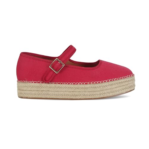 Mary Jane Woven Espadrilles for Women Round Toe Ballerina Shoes Canvas Summer Flats