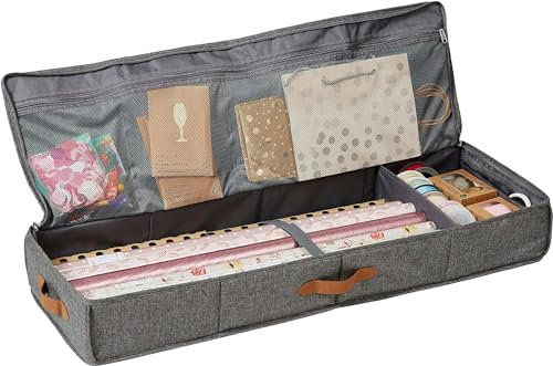 LOVE IT STORE IT - Premium - Sac de Rangement pour Papier Cadeau avec Compartiments pour Rubans et Accessoires, Organisateur de Qualité Supérieure - 90x30x12 cm - Gris