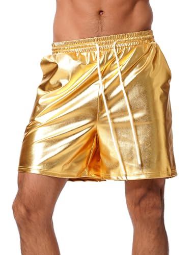 ABAFIP Men's Shiny Metallic Shorts Drawstring Sparkly Dance Hot Pants Disco Rave Party Outfit with Pockets4