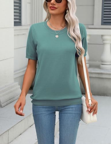 Image of Zeagoo Womens Summer Short Sleeve Tops Crew Neck Lightweight Pullover Sweaters Loose Dressy Casual Blouse Basic Clothes