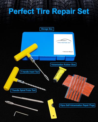 Image of Tire Repair Kit with Plugs, Tire Plug Kit Heavy Duty Professional for Car, ATV, Motorcycle, Truck, Flat Tire Emergency Repair (Boxed Type - 19 PCs)