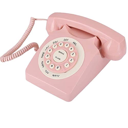 Retro Landline Phone Vintage Telephone, Corded Telephone Rotary Dial Phone for Elderly Large Button Phones for Seniors with High Definition Call Quality, Desktop Landline Phone for Home Office Pink