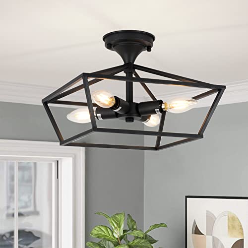 Pauful Black Modern Kitchen Ceiling Mount, 4-Light Semi Flush Mount Industrial Ceiling Light Fixtures For Bedroom Entryway Porch Hallway Living Room #TOP3
