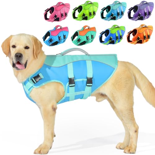PETDSH PETDSH Dog Life Jacket Large, High Flotation Dog Life Vest for Swimming Boating, Reflective Puppy Lifejacket with Superior Buoyancy and Rescue Handle, Adjustable Safety Dogs Floating Vests