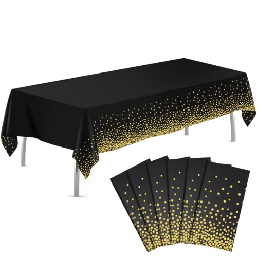 Image of tujol Black and Gold 6 Pack Plastic Table Cloth 54 inch x 108 inch