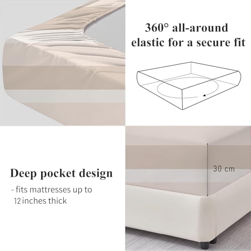Drap housse 180x200cm doux et confortable au motif rayures brun - 6