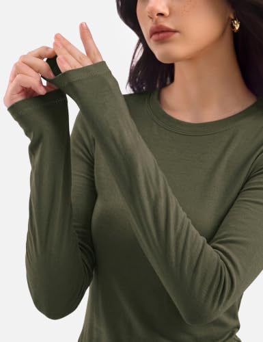 Image of Women's Merino Wool Blend Shirts Long Sleeve Tops Crew Neck Fitted Basic Tee Cozy Embrace Collection