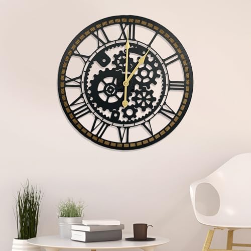 GEXHSRGD Orologio da Parete da 24 Pollici, Orologio con Ingranaggi, Silenzioso senza Ticchettio, Alimentato a Batteria, Orologi da Parete Grandi per Decorazione del Soggiorno (Industriale Vintage)
