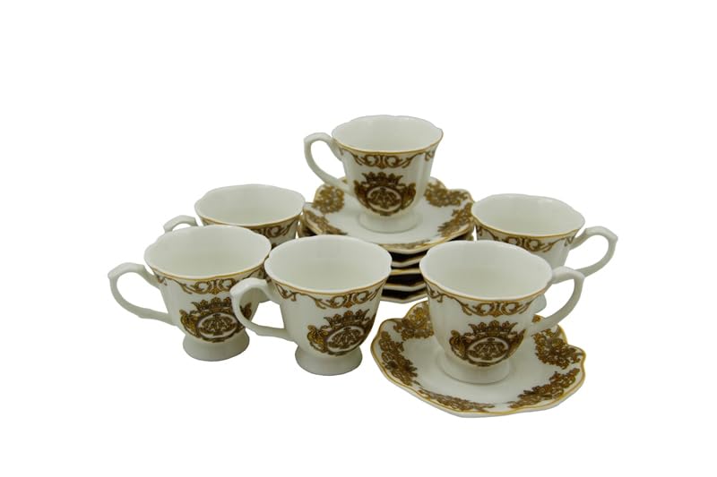 Serwis kawowy dla 6 "Blanche Royal z porcelany białej i złotej