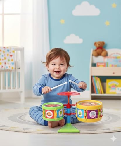 Image of Musical Drum Set Drum Set Junior Musical Band Instruments with 2 Drums, 1 Dish & 2 Sticks for Kids