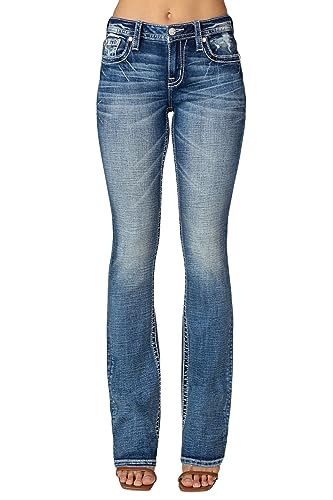 Miss Me Women's Mid-Rise Southwestern Feathers Embellished Pockets Slim Boot Jeans2