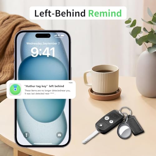 Image of Air Tracker Tags-4 Pack, 5.3 Bluetooth Tracker Work with Apple Find My (iOS Only), 100dB Sound, Smart Tag with Keychain /Lanyard, Item Finder for Luggage /Key /Suitcase, Replaceable Battery, Black.