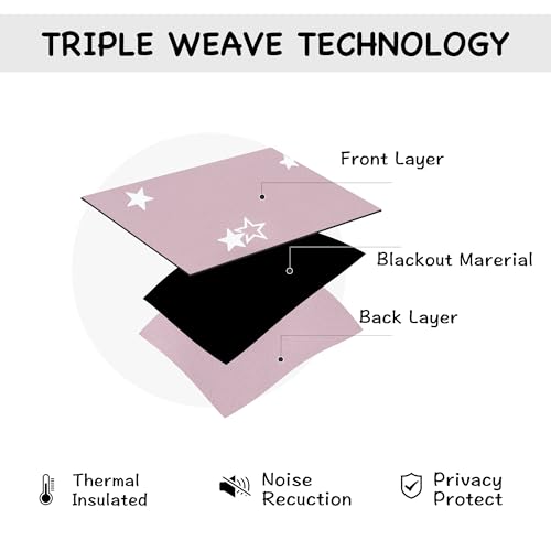 PONY DANCE Stars Foil Printed Blackout Curtains - Pink 52 x 54 Inch Thermal Insulated Curtains & Drapes with Eyelet for Kids Girls Nursery Bedroom, Pink, 2 Panels