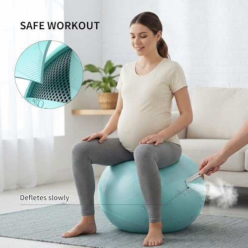 Image of Extra Thick Yoga Ball with Training Instruction, Anti-Burst Slip Resistant Exercise Ball with Pump for Pilates,Physical Therapy,Pregnancy Stability,Birthing Ball 22in 26in 30in