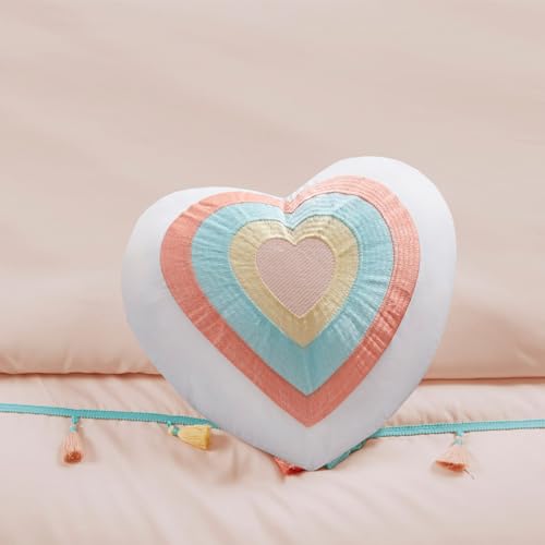 Intelligent Design Kids Twin Comforter Set for Girls, Pink Twin Comforter Set, Tessa Adorable Twin Bedding Sets for Girls, Fun Pom Pom Tassel, Sham, Boho Heart Throw Pillow, Twin, Blush 3 Piece by Intelligent Design - Used condition - Image 2