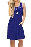 AUSELILY Women's Solid Plain Sleeveless Pleated Loose Swing Casual Dress with Pockets Knee Length...