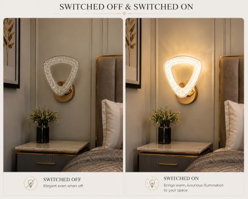 Image of FILLISKA Luxurious Acrylic Crystal Wall Lamp with Adjustable Colour Changing Function, Elegant Finish (Acrylic FrenchGold-2203)