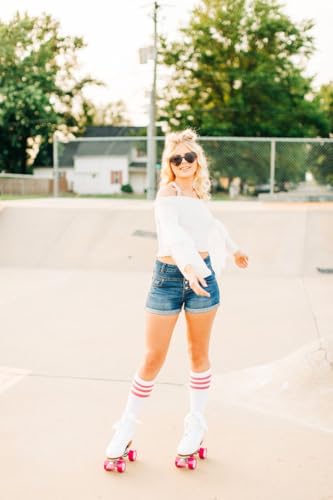 Image of Women's Knee High Athletic Socks Casual Stripes Tube Socks Outdoor Sport Socks