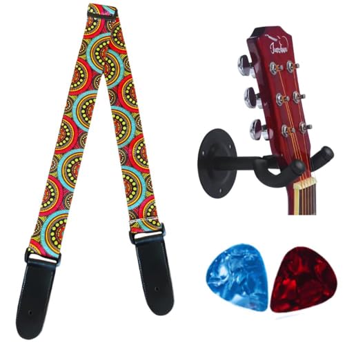 Image of MOCKING BIRD Guitar Belt with guitar wall mount hanger Adjustable Buckle Guitar strap for acoustic Guitar Electric Guitar bass Guitar Hanger with Colourful Plectrum picks