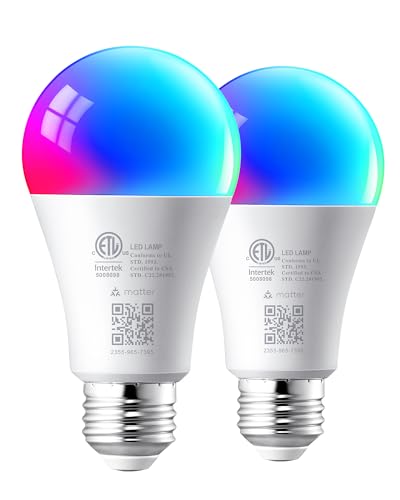 EDISHINE Halloween Light Bulb, Smart Bulbs Work with Apple Home/Alexa/Google Home/SmartThings, RGBTW Color Changing Light Bulb for Halloween Decor, 2.4GHz WiFi Bulb, 800LM 9W, A19, E26, 2PCS
