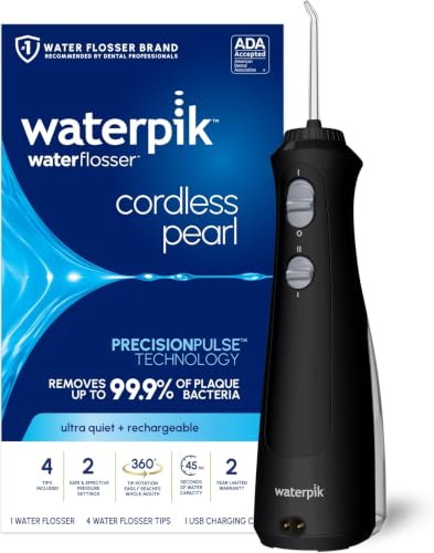 Image of Waterpik Cordless Pearl Rechargeable Portable Water Flosser for Teeth,Gums,Braces Care and Travel with 4 Flossing Tips - ADA Accepted,WF-13 Black,Packaging May Vary,(Pack of 6)