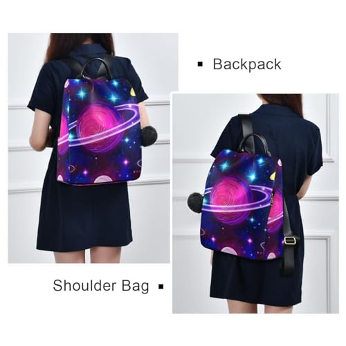 Mochila para mujer ligera Space Planets cómoda para el día a día con pompón 7