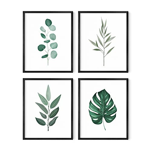 HAUS AND HUES Arte de pared de plantas, colección de arte de pared verde, impresiones botánicas, pinturas de hojas para decoración minimalista (8 x 10 pulgadas, sin marco)