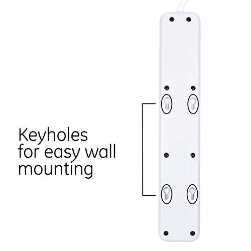 Ge Pro 7-Outlet Surge Protector, 4 Ft Extension Cord, 1080 Joules, Power Strip, Flat Plug, Protected Indicator Light, Integrated Circuit Breaker, Wall Mount, Ul Listed, White, 36358 #TOP2