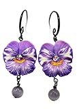 ByMomu - Pendientes Flor Pensamiento violeta, hechos a mano arcilla polimerica, pendientes flores, pieza exclusiva, regalo original, regalo cumpleaños