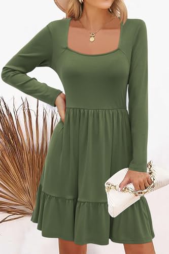 Image of Newshows Women's 2026 Summer Casual Square Neck Ruffle A Line Beach Vacation Sundress Work Business Dress with Pockets