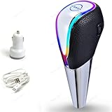 日産 車用 シフトヘッド センター エクストレイル セレナ エルグランド ブルーバード ティアナ キックス ディズ ノート オーラ アリア ルークス 全シリーズ対応 シフトノブカバー 汎用 発光シフトレバー シフトノブ LED自動点灯車 シフトノブプロテクター 汎用 7色点灯 タッチセンサー エッジRGB メッキ材質 黒革 [並行輸入品]