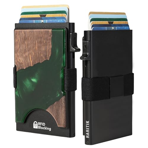 Image of Slim Card Holder Wallet for Men, Minimalist RFID Blocking Pop Up Wallet, Smart Metal Business Card Case Holds 12 Cards, Ultra-Thin Front Pocket Wallet, Gifts for Men