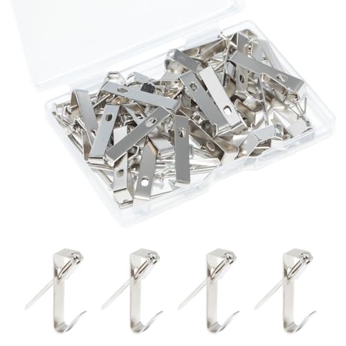 Image of 30 Pack 50LB Heavy Duty Picture Hangers with Nails,Frame Hooks Picture Hangers,Wooden Wall Painting Hangers Hooks and Nails for Mirror, Photo,Clock(Silver)