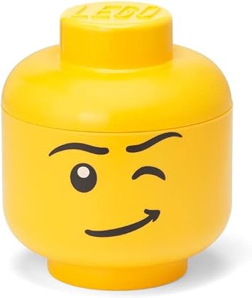 LEGO Storage Head Small, Stackable Storage Box, 6.3 x 6.3 x 7.28 in., Winking Boy