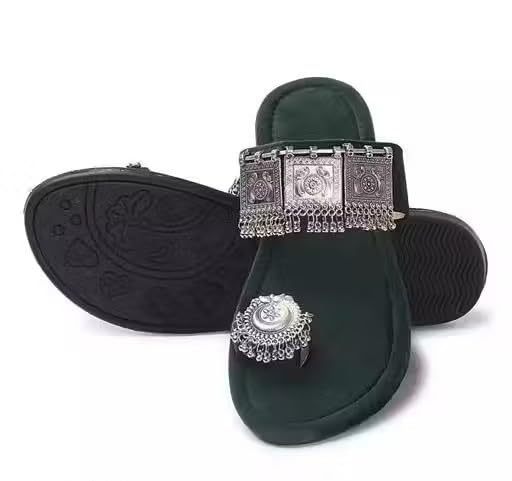 Modern Velvet Flats for Women | Comfortable Slip-On One-Toe Flats with PVC Sole Green 6-picture-58