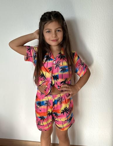 Image of Arshiner Girls Pajamas Sets Short Sleeve Kids Pjs Button Down Sleepwear