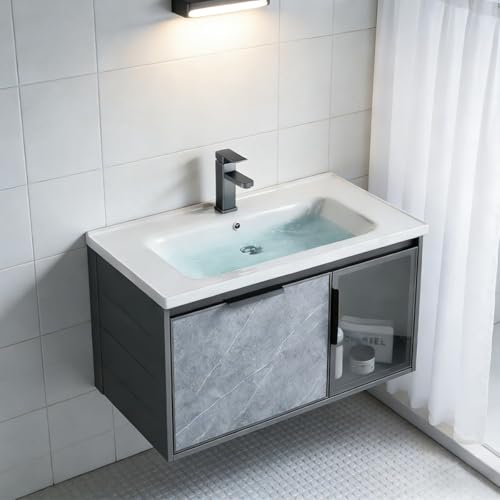 Mueble de baño con lavabo rectangular sobre encimera de fácil limpieza y 71x48cm 4