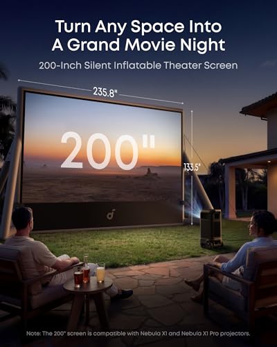 Image of Soundcore Nebula 200-Inch Silent Inflatable Theater Screen with Air-Tight Design for Zero Noise, Battery-Powered Pump, Wind-Resistant Structure, Anti-Wrinkle Material for Sharp Image Quality