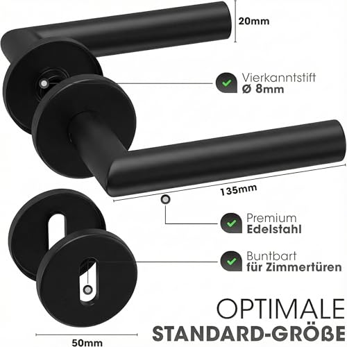 Vellure® Türgriffe Schwarz Innentüren [Inkl. Bohrschablone] – Premium Drückergarnitur Schwarz BB & Türklinke Schwarz Matt – Massiver Türgriff & Türbeschläge Set – Fester Sitz & Edle Optik